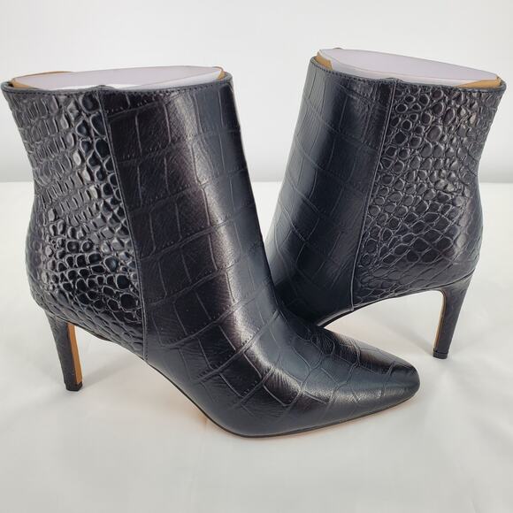 Vince Camuto Women's 6M Allost Black Croco Pointy Toe Ankle Boot 3in Heel New - Picture 1 of 12